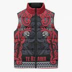Aotearoa Iwi Te ati Awa Sleeveless Puffer Jacket Maori Wharenui House Tribal Pattern