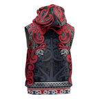 Aotearoa Iwi Te ati Awa Sleeveless Zip Hoodie Maori Wharenui House Tribal Pattern