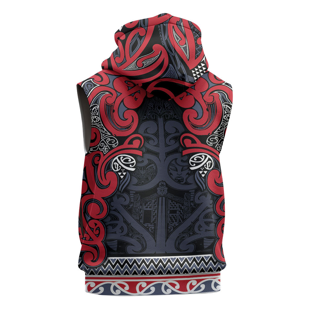 Aotearoa Iwi Te ati Awa Sleeveless Zip Hoodie Maori Wharenui House Tribal Pattern