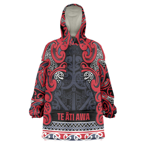 Aotearoa Iwi Te ati Awa Wearable Blanket Hoodie Maori Wharenui House Tribal Pattern
