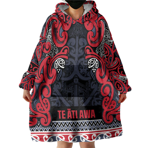 Aotearoa Iwi Te ati Awa Wearable Blanket Hoodie Maori Wharenui House Tribal Pattern