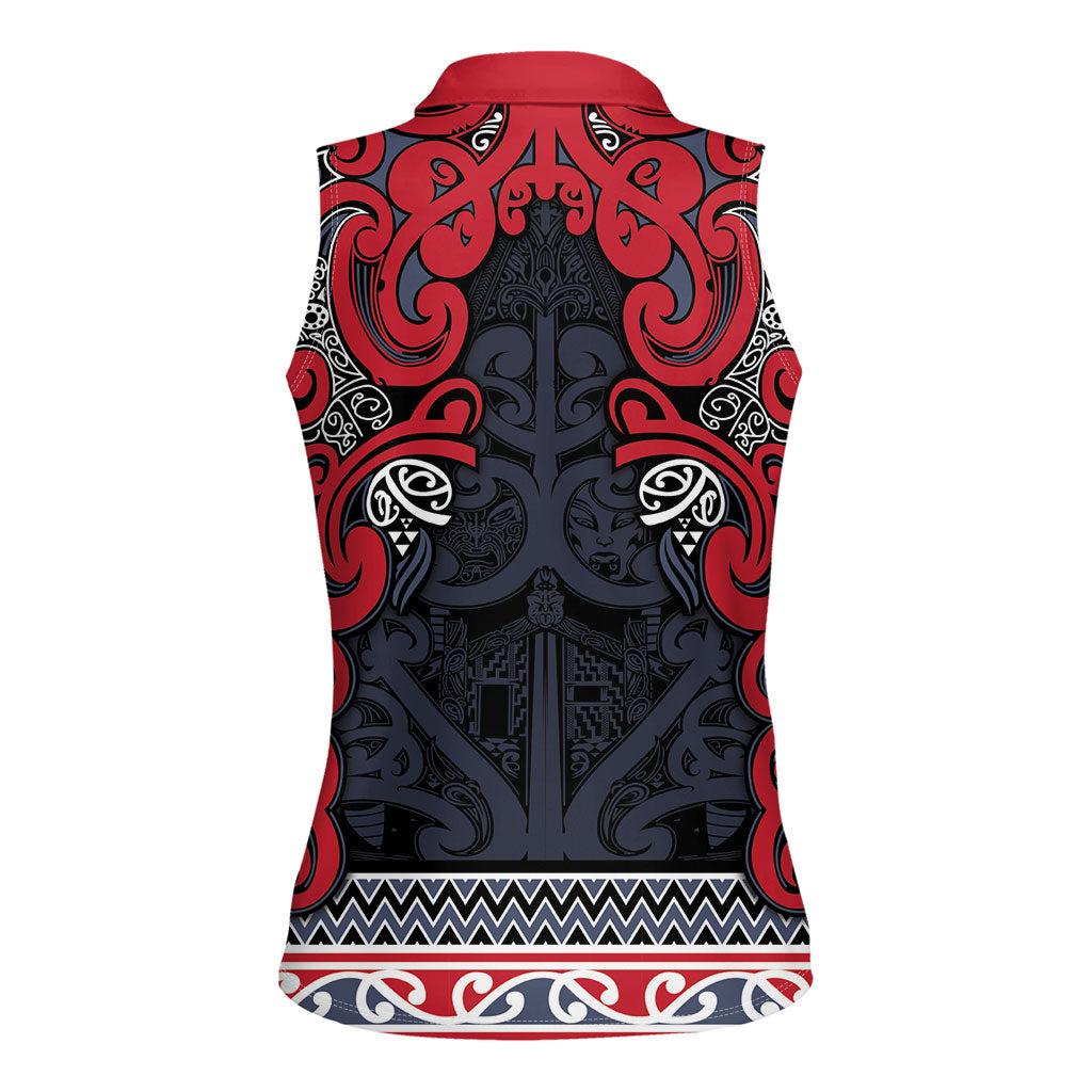 Aotearoa Iwi Te ati Awa Women Sleeveless Polo Shirt Maori Wharenui House Tribal Pattern