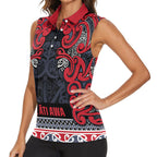 Aotearoa Iwi Te ati Awa Women Sleeveless Polo Shirt Maori Wharenui House Tribal Pattern