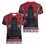 Aotearoa Iwi Te ati Awa Women V-Neck T-Shirt Maori Wharenui House Tribal Pattern