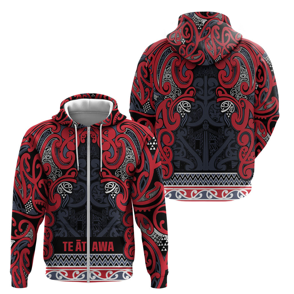 Aotearoa Iwi Te ati Awa Zip Hoodie Maori Wharenui House Tribal Pattern