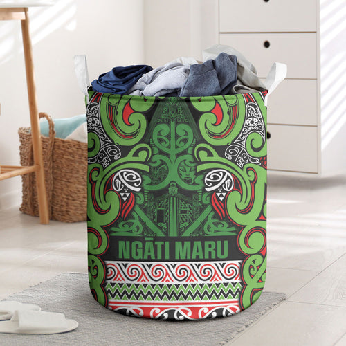 Aotearoa Iwi Ngati Maru Hauraki Laundry Basket Maori Wharenui House Tribal Pattern