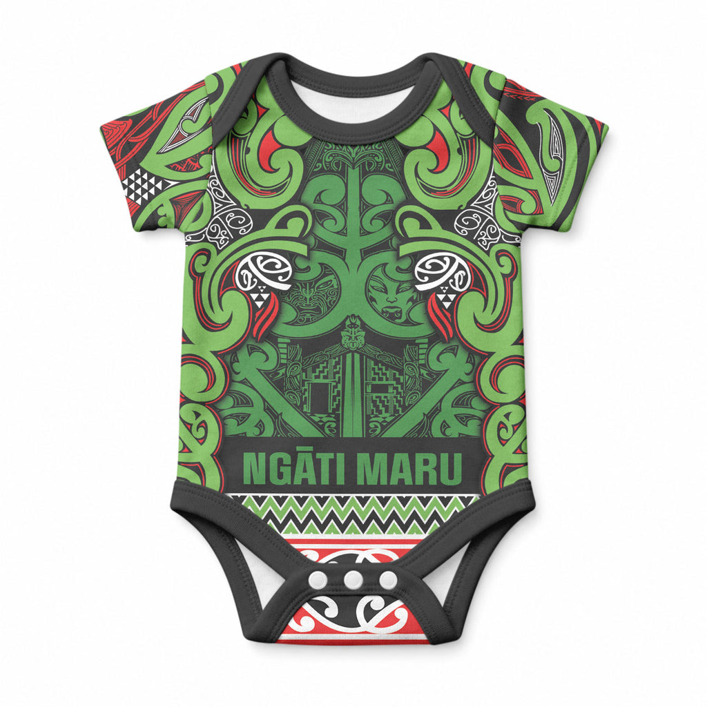 Aotearoa Iwi Ngati Maru Hauraki Baby Onesie Maori Wharenui House Tribal Pattern