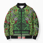 Aotearoa Iwi Ngati Maru Hauraki Bomber Puffer Jacket Maori Wharenui House Tribal Pattern