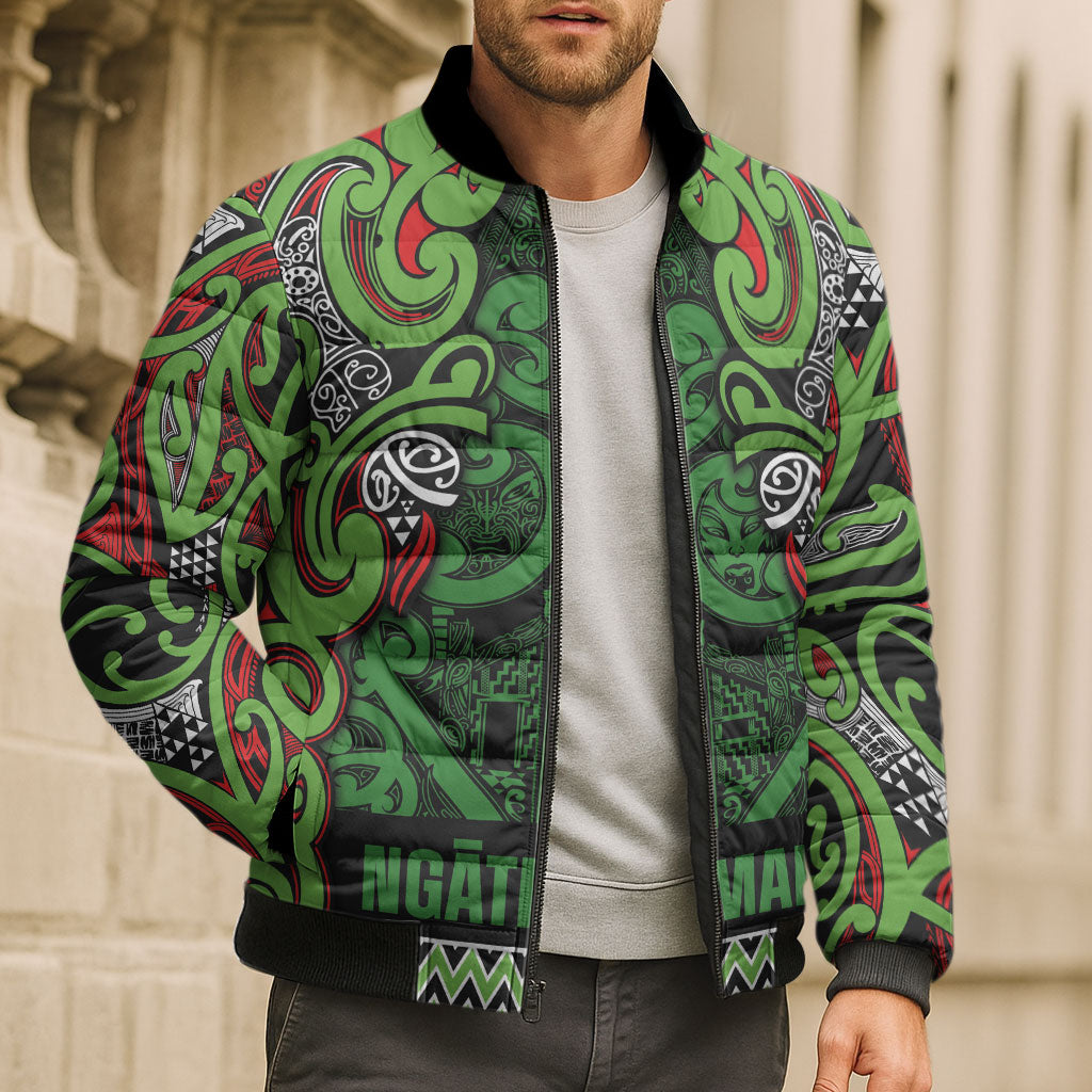 Aotearoa Iwi Ngati Maru Hauraki Bomber Puffer Jacket Maori Wharenui House Tribal Pattern