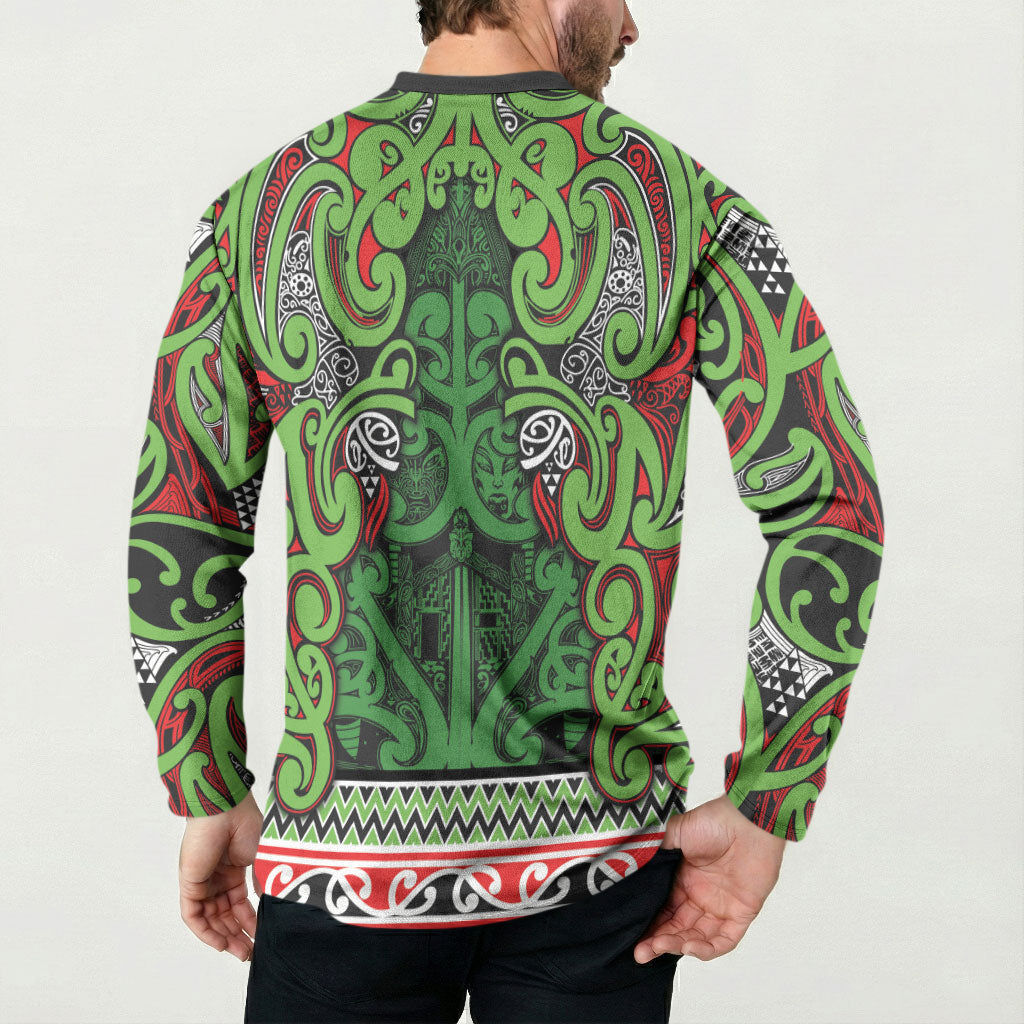 Aotearoa Iwi Ngati Maru Hauraki Button Sweatshirt Maori Wharenui House Tribal Pattern