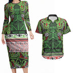 Aotearoa Iwi Ngati Maru Hauraki Couples Matching Long Sleeve Bodycon Dress and Hawaiian Shirt Maori Wharenui House Tribal Pattern