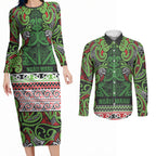 Aotearoa Iwi Ngati Maru Hauraki Couples Matching Long Sleeve Bodycon Dress and Long Sleeve Button Shirt Maori Wharenui House Tribal Pattern