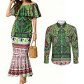 Aotearoa Iwi Ngati Maru Hauraki Couples Matching Mermaid Dress and Long Sleeve Button Shirt Maori Wharenui House Tribal Pattern