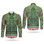 Aotearoa Iwi Ngati Maru Hauraki Couples Matching Mermaid Dress and Long Sleeve Button Shirt Maori Wharenui House Tribal Pattern