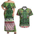Aotearoa Iwi Ngati Maru Hauraki Couples Matching Off Shoulder Maxi Dress and Hawaiian Shirt Maori Wharenui House Tribal Pattern