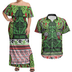 Aotearoa Iwi Ngati Maru Hauraki Couples Matching Off Shoulder Maxi Dress and Hawaiian Shirt Maori Wharenui House Tribal Pattern
