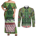 Aotearoa Iwi Ngati Maru Hauraki Couples Matching Off Shoulder Maxi Dress and Long Sleeve Button Shirt Maori Wharenui House Tribal Pattern