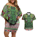 Aotearoa Iwi Ngati Maru Hauraki Couples Matching Off Shoulder Short Dress and Hawaiian Shirt Maori Wharenui House Tribal Pattern