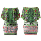 Aotearoa Iwi Ngati Maru Hauraki Couples Matching Off Shoulder Short Dress and Hawaiian Shirt Maori Wharenui House Tribal Pattern