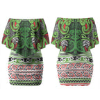 Aotearoa Iwi Ngati Maru Hauraki Couples Matching Off Shoulder Short Dress and Long Sleeve Button Shirt Maori Wharenui House Tribal Pattern