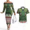 Aotearoa Iwi Ngati Maru Hauraki Couples Matching Off The Shoulder Long Sleeve Dress and Hawaiian Shirt Maori Wharenui House Tribal Pattern