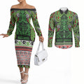 Aotearoa Iwi Ngati Maru Hauraki Couples Matching Off The Shoulder Long Sleeve Dress and Long Sleeve Button Shirt Maori Wharenui House Tribal Pattern
