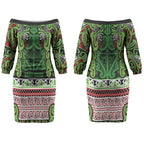 Aotearoa Iwi Ngati Maru Hauraki Couples Matching Off The Shoulder Long Sleeve Dress and Long Sleeve Button Shirt Maori Wharenui House Tribal Pattern