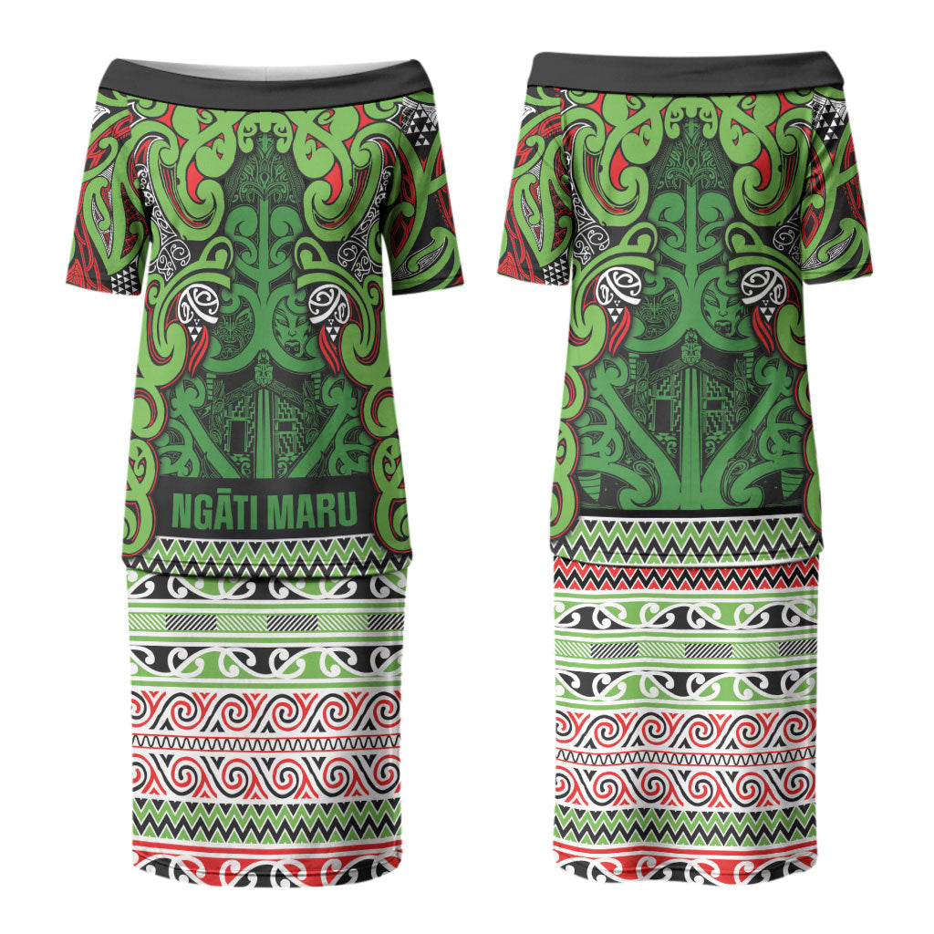 Aotearoa Iwi Ngati Maru Hauraki Couples Matching Puletasi and Long Sleeve Button Shirt Maori Wharenui House Tribal Pattern