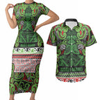 Aotearoa Iwi Ngati Maru Hauraki Couples Matching Short Sleeve Bodycon Dress and Hawaiian Shirt Maori Wharenui House Tribal Pattern