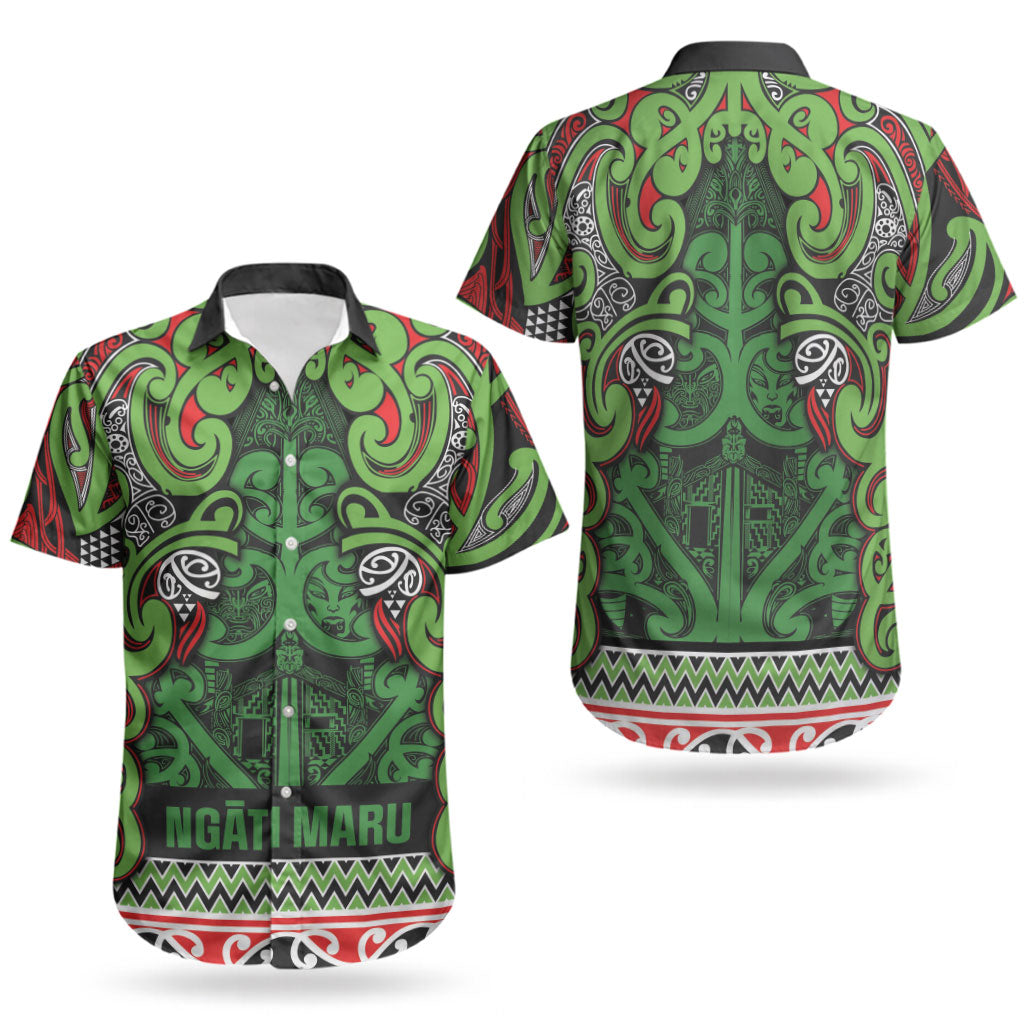 Aotearoa Iwi Ngati Maru Hauraki Couples Matching Short Sleeve Bodycon Dress and Hawaiian Shirt Maori Wharenui House Tribal Pattern