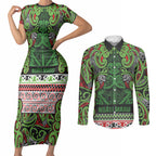 Aotearoa Iwi Ngati Maru Hauraki Couples Matching Short Sleeve Bodycon Dress and Long Sleeve Button Shirt Maori Wharenui House Tribal Pattern