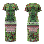 Aotearoa Iwi Ngati Maru Hauraki Couples Matching Short Sleeve Bodycon Dress and Long Sleeve Button Shirt Maori Wharenui House Tribal Pattern