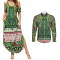 Aotearoa Iwi Ngati Maru Hauraki Couples Matching Summer Maxi Dress and Long Sleeve Button Shirt Maori Wharenui House Tribal Pattern