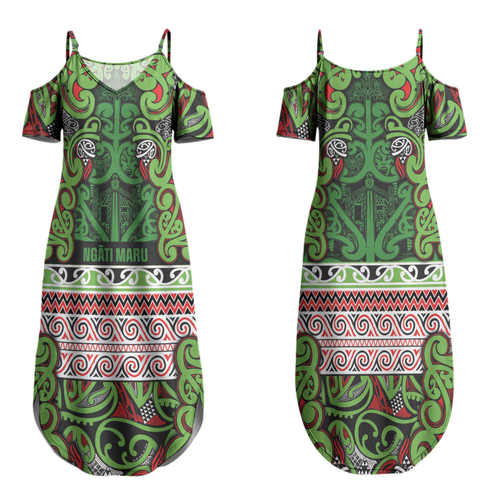 Aotearoa Iwi Ngati Maru Hauraki Couples Matching Summer Maxi Dress and Long Sleeve Button Shirt Maori Wharenui House Tribal Pattern