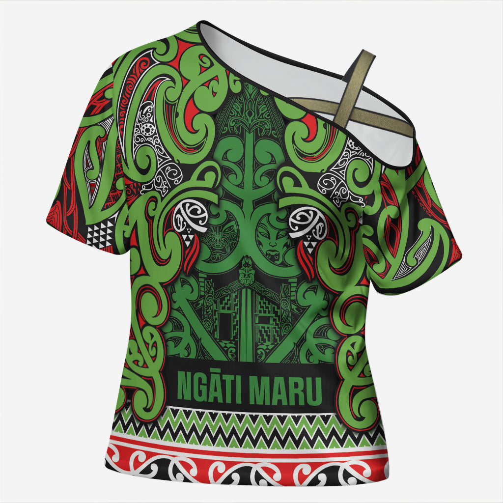 Aotearoa Iwi Ngati Maru Hauraki Cross Shoulder Shirt Maori Wharenui House Tribal Pattern