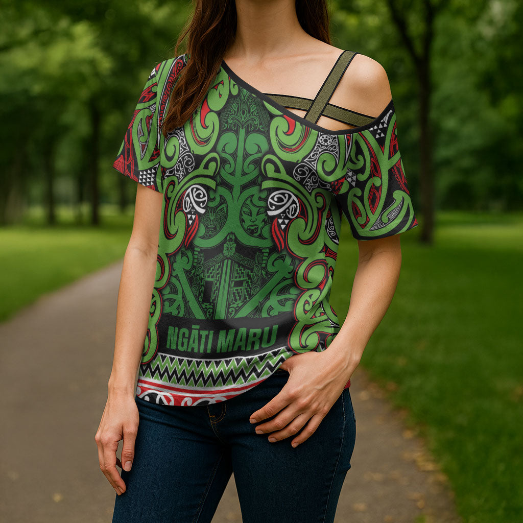 Aotearoa Iwi Ngati Maru Hauraki Cross Shoulder Shirt Maori Wharenui House Tribal Pattern