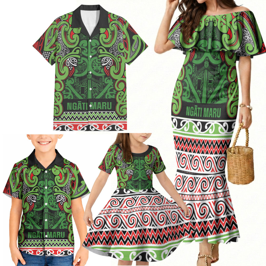 Aotearoa Iwi Ngati Maru Hauraki Family Matching Mermaid Dress and Hawaiian Shirt Maori Wharenui House Tribal Pattern