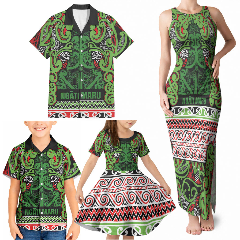 Aotearoa Iwi Ngati Maru Hauraki Family Matching Tank Maxi Dress and Hawaiian Shirt Maori Wharenui House Tribal Pattern