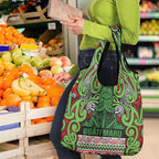 Aotearoa Iwi Ngati Maru Hauraki Grocery Bag Maori Wharenui House Tribal Pattern