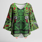 Aotearoa Iwi Ngati Maru Hauraki Kimono Sleeve Blouse Maori Wharenui House Tribal Pattern