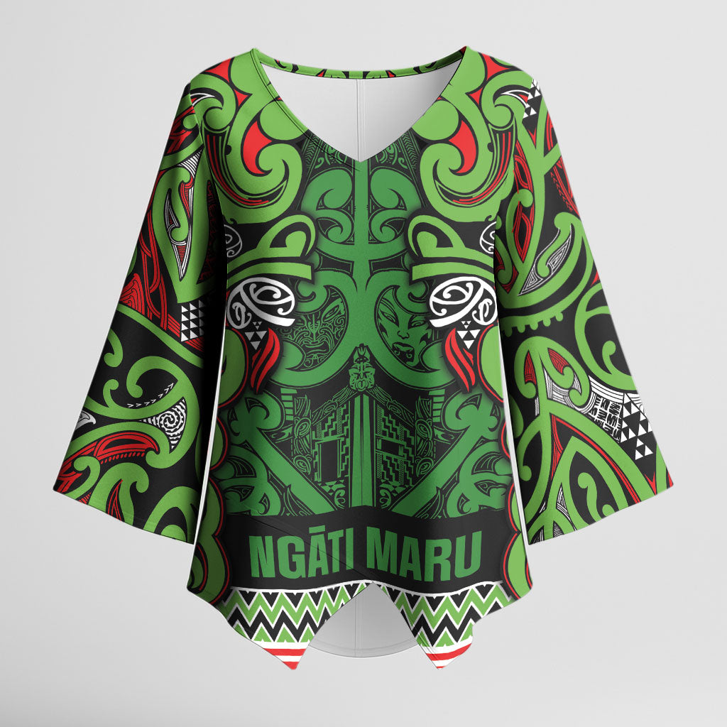 Aotearoa Iwi Ngati Maru Hauraki Kimono Sleeve Blouse Maori Wharenui House Tribal Pattern