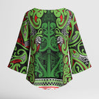 Aotearoa Iwi Ngati Maru Hauraki Kimono Sleeve Blouse Maori Wharenui House Tribal Pattern