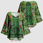 Aotearoa Iwi Ngati Maru Hauraki Kimono Sleeve Blouse Maori Wharenui House Tribal Pattern