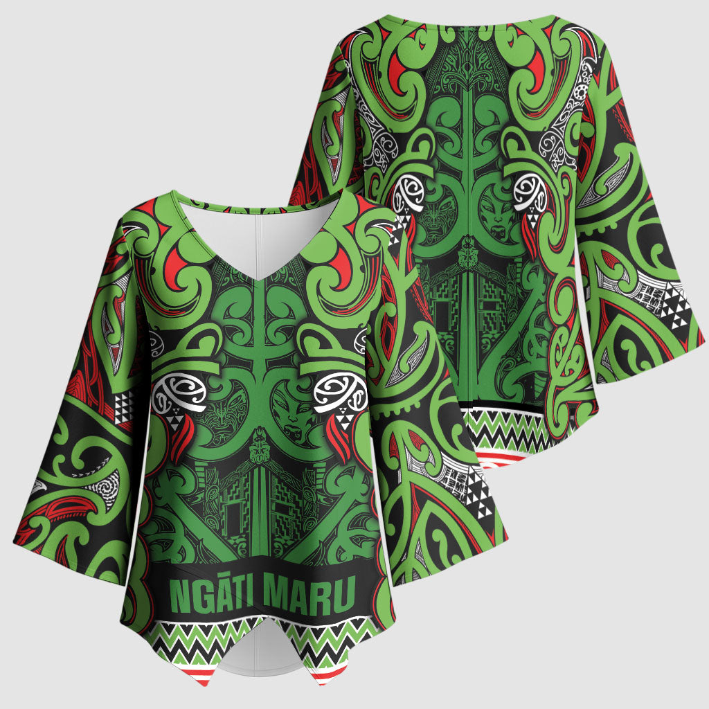 Aotearoa Iwi Ngati Maru Hauraki Kimono Sleeve Blouse Maori Wharenui House Tribal Pattern
