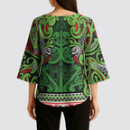 Aotearoa Iwi Ngati Maru Hauraki Kimono Sleeve Blouse Maori Wharenui House Tribal Pattern