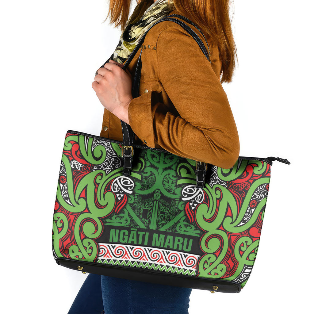 Aotearoa Iwi Ngati Maru Hauraki Leather Tote Bag Maori Wharenui House Tribal Pattern