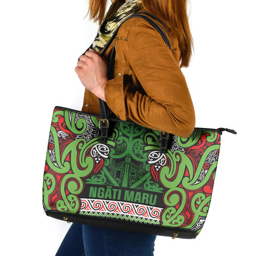 Aotearoa Iwi Ngati Maru Hauraki Leather Tote Bag Maori Wharenui House Tribal Pattern