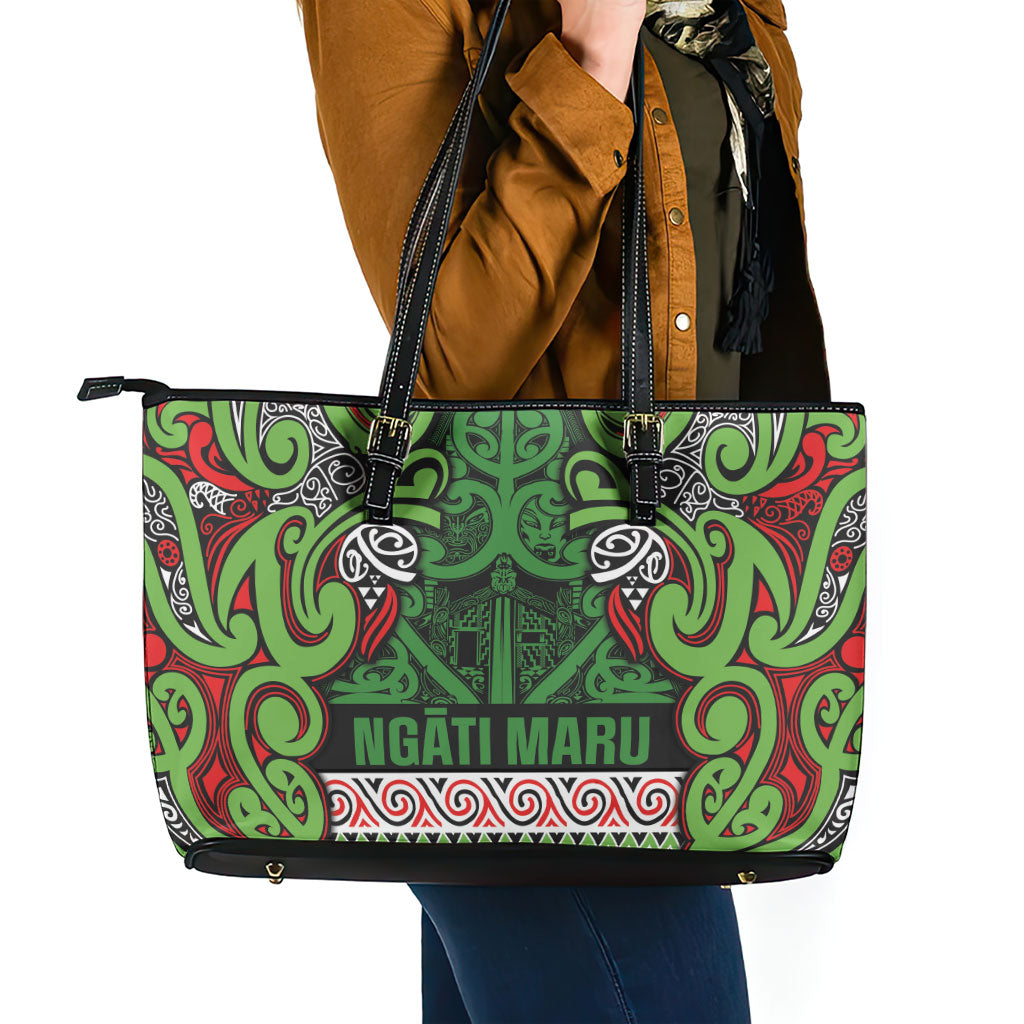 Aotearoa Iwi Ngati Maru Hauraki Leather Tote Bag Maori Wharenui House Tribal Pattern