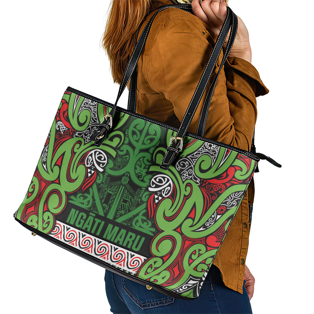 Aotearoa Iwi Ngati Maru Hauraki Leather Tote Bag Maori Wharenui House Tribal Pattern
