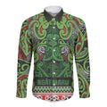Aotearoa Iwi Ngati Maru Hauraki Long Sleeve Button Shirt Maori Wharenui House Tribal Pattern